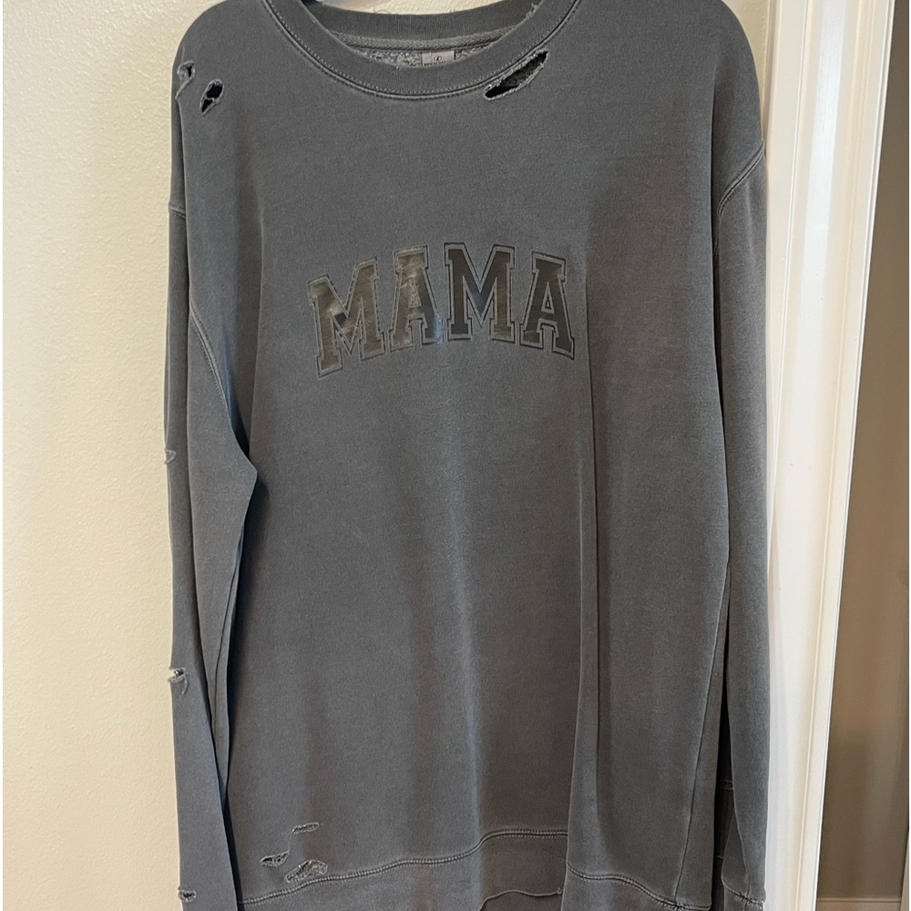 Womens oversized black on black distressed crewneck